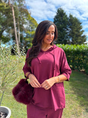 Wine Crochet Hooded Top Clarice