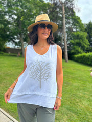 White Embellished Tree Of life Vest Top Olivia