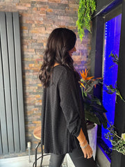 Black Diamante V Neck Top Selina