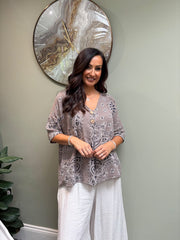 Mocha Paisley Bubble Cotton Top Quinley