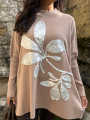 Camel Applique Flower Knit Ella