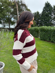 Wine Stripe Collared Knit Anita
