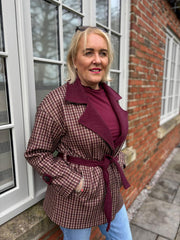 Wine Checked Belted Jacket Clementine