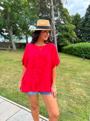 Red Embroidered Floral Top Frankie