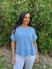 Denim Net Sleeve Applique Tee Gemma