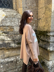 Camel Applique Flower Knit Ella