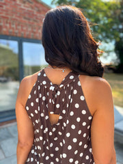 Chocolate Polka Dot Halter Neck Top Jessie