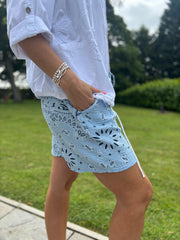 Blue Paisley Bubble Cotton Shorts