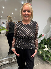 Black Polka Dot Mesh Top Sofia