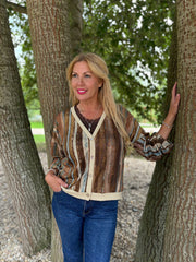 Mocha Striped Shimmer Jacket Fern