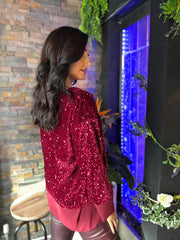 Wine Layered Velour Sequin Top Mercy