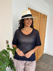 Navy Short Sleeve Loose Knit Kirsty