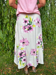 Stone Asymmetric Floral Frill Skirt Amy