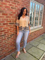 Navy Patchwork loose Knit Shirt Perrie