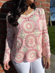 Pink Crochet Loose Weave Knit Amber