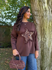 Chocolate Leopard Star Sweat Top Clarice