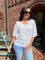 White Floral Lace Panel Top Lucy