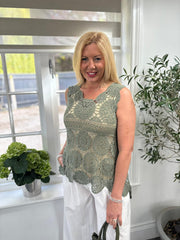 Khaki Crochet Vest Top Cove