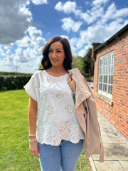 White Embroidered Paisley Top Giselle