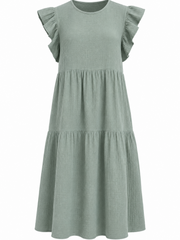 Khaki Frill Sleeve Bubble Cotton Dress Mae