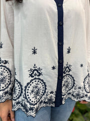 Navy Floral Embroidered Blouse Skye
