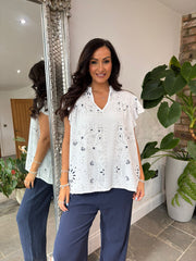 White Bubble Cotton Paisley Top Sammie