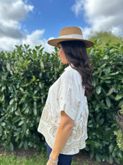 White Embroidered Trim Shirt Rhodes