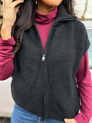Black Zip Up Knitted Waistcoat Donna