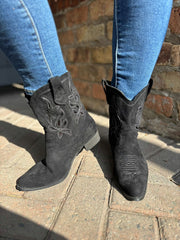 Black Floral Detail Western Boots