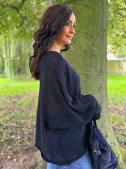 Navy Multi Hole Heart Knit Amelia