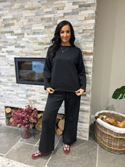 Black Diamante Seam Front Trousers Nina