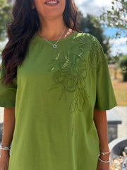 Lime Beaded Floral Tee Faith