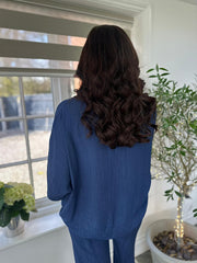 Navy Textured V Neck Top Kaylee