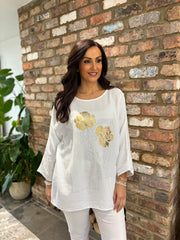 White Bubble Cotton Rose Top Katie