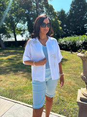 White Linen Studded Palm Shirt Ruby