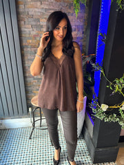 Chocolate Lace Trim Diamante Vest Amber