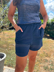 Navy Towelling Shorts Natasha