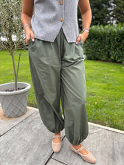 Khaki Pull on Cuffed Trousers Raven