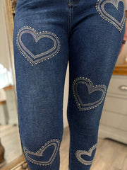 Denim Embellished Multi Heart Jeans