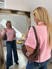Pink Asymmetric Off Shoulder Knit Cora