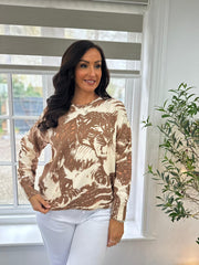 Chocolate Nature Animal Print Knit Raye