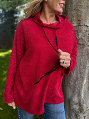 Red Chenille Silver Fleck Hoodie Lisa
