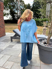 Light Denim Embroidered Floral Top Frankie
