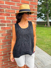 Black Embroidered Daisy Pattern Vest Stella