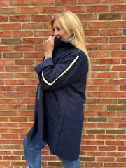 Navy Boucle Stripe Coat Detail Mia