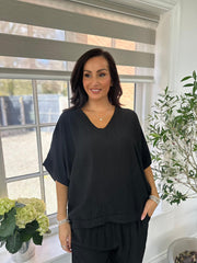 Black Textured V Neck Top Kaylee