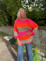 Neon Pink Striped Knit Pamela