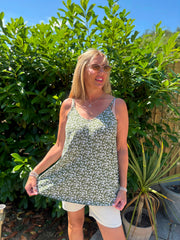 Khaki Ditsy Floral Vest Top Lyra