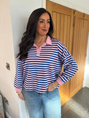 Royal Blue & Pink Collared Sweat Top Naomi