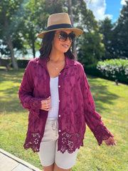 Wine Textured Lace Hem Shirt Dina